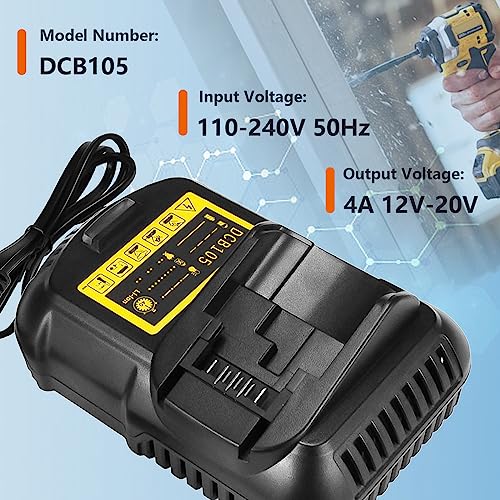 DCB105 Charger Compatible with Dewalt 12V/20V Battery DCB120 DCB127 DCB200 DCB203 DCB204 DCB206 DCB207 Replacement for Dewalt DCB107 DCB102 DCB115 DCB118 Charger