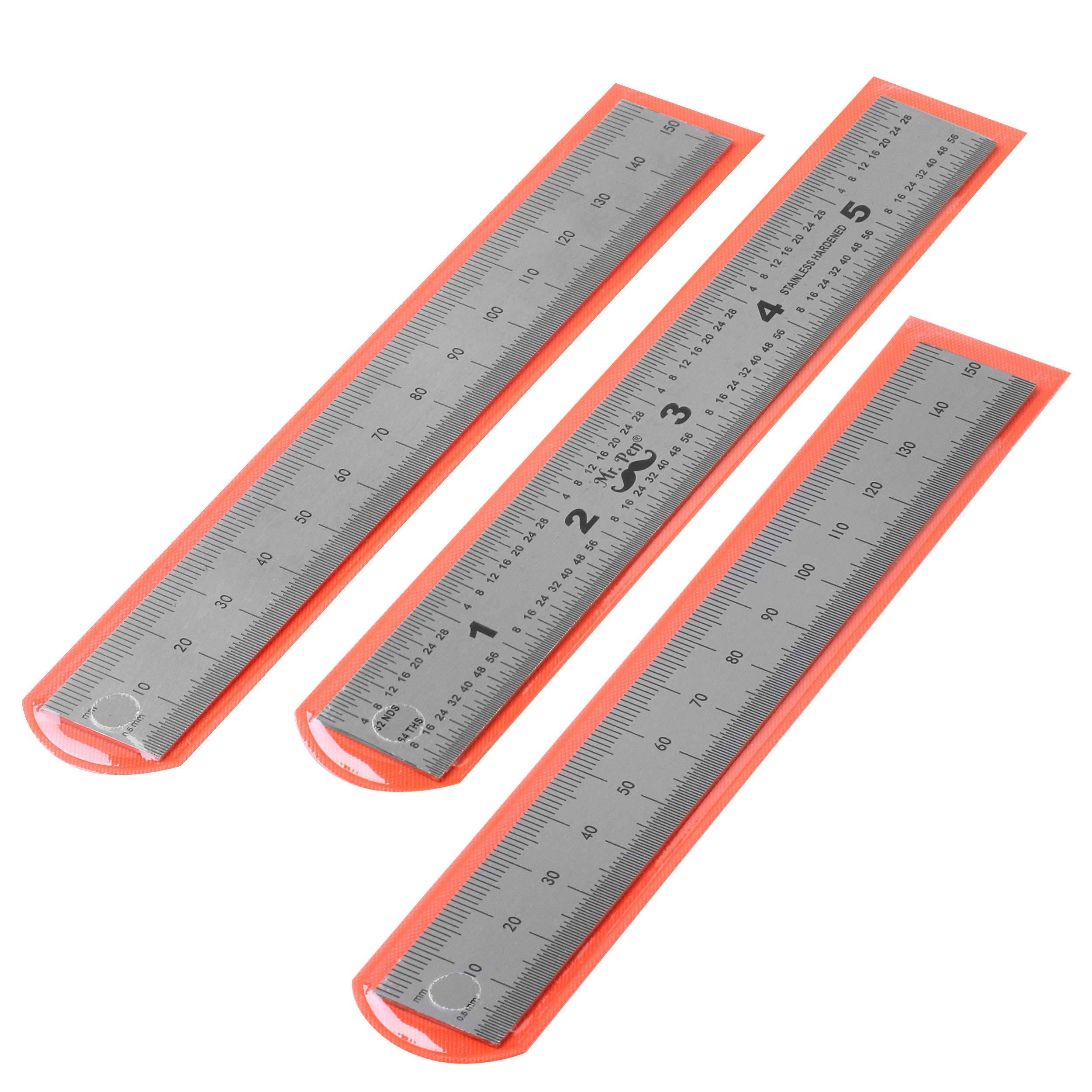 Mr. Pen- Machinist Ruler, Ruler 6 inch, 3 Pack, mm Ruler, Metric Ruler, Millimeter Ruler, (1/64, 1/32, mm and .5 mm), Metal Ruler 6 inch, Precision Ruler, 6 inch Ruler, Stainless Steel Ruler, Rulers