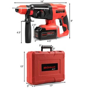 Goplus 1 Inch SDS Plus Cordless Rotary Hammer Drill, 20V 3 Functions Variable Speed Demolition Hammer Kits w/ 4.0Ah Battery & Charger, Adjustable Handle, Drill Bits