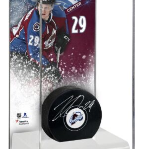 Nathan MacKinnon Colorado Avalanche Autographed Puck with Deluxe Tall Hockey Puck Case - Autographed NHL Pucks