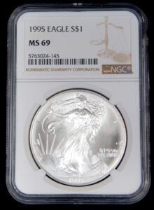 1995 american silver eagle 1 troy ounce .999 fine silver dollar $1 ms-69 ngc