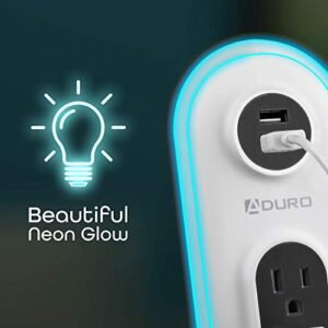 Aduro Dual USB 2 Outlet Power Strip Charging Desktop Stand Hub Extension for Phone, Laptop, with Surge Protection, Power Button, 4ft Cord - White/Grey