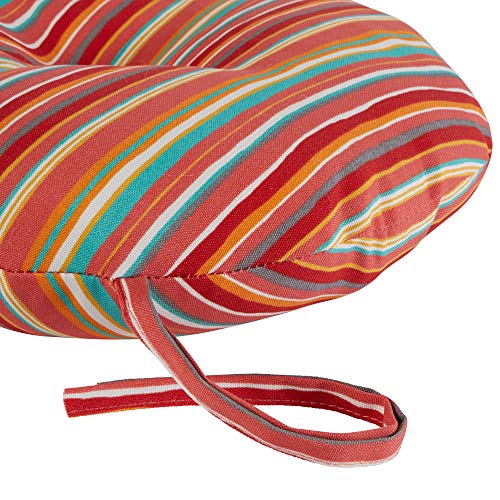 Greendale Home Fashions 15-inch Outdoor Round Bistro Seat Cushion, 2 Count (Pack of 1), Coral Stripe