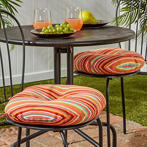 Greendale Home Fashions 15-inch Outdoor Round Bistro Seat Cushion, 2 Count (Pack of 1), Coral Stripe
