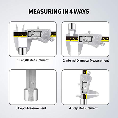 Digital Caliper Measuring Tool, CUDNY 6 Inch IP54 Waterproof Protection Stainless Steel Vernier Calipers, Standard and Precision Inch/MM/Fractions Micrometer Caliper with LCD Screen (6 Inch /150mm)