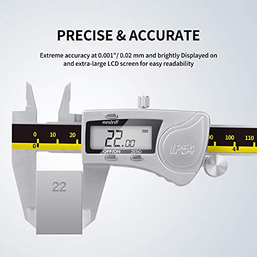 Digital Caliper Measuring Tool, CUDNY 6 Inch IP54 Waterproof Protection Stainless Steel Vernier Calipers, Standard and Precision Inch/MM/Fractions Micrometer Caliper with LCD Screen (6 Inch /150mm)