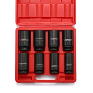 casoman 3/4" drive deep impact socket set, 8 piece set, sae sizes (1-inch to 1-1/2-inch), 6 point, 3/4" dr. heavy duty impact socket set