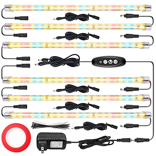 Plant Grow Light 6 Packs T5＆Full Spectrum 3500K 6500K＆Red LED with Auto Cycle Timer 3/6/12Hours Dual Channel 4 Brightness Level Growing Lamp for Indoor Plants from Seeding to Harvest