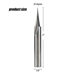 Jiiolioa V21201 20 Degree Profile Bit V Groove Engraving Router Bit 1/4" Shank 1/4"X2"