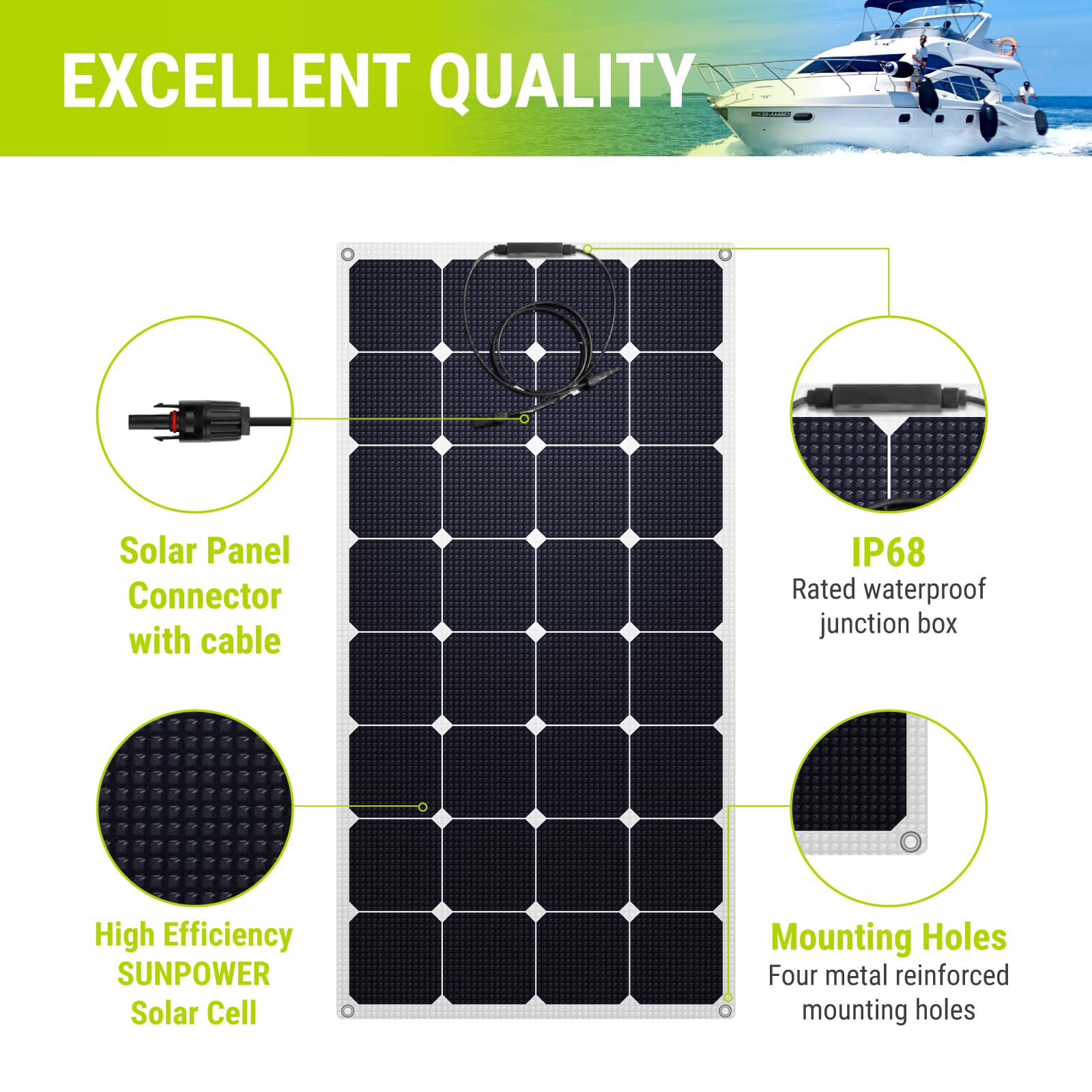Newpowa Flexible Solar Panel 100W 12 Volt Monocrystalline Semi-Flexible Bendable Mono Ultra Lightweight High Efficiency Charger Off-Grid for Uneven Surfaces Marine RV Cabin Va