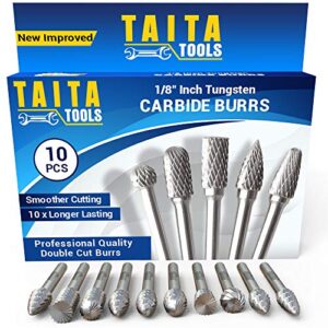 10pc double cut carbide burr set 0.118" (3mm) shank, rotary tool bits cutting burrs - dremel accessories fordom, flex shaft, dewalt and die grinders - wood carving bits metal working and engraving