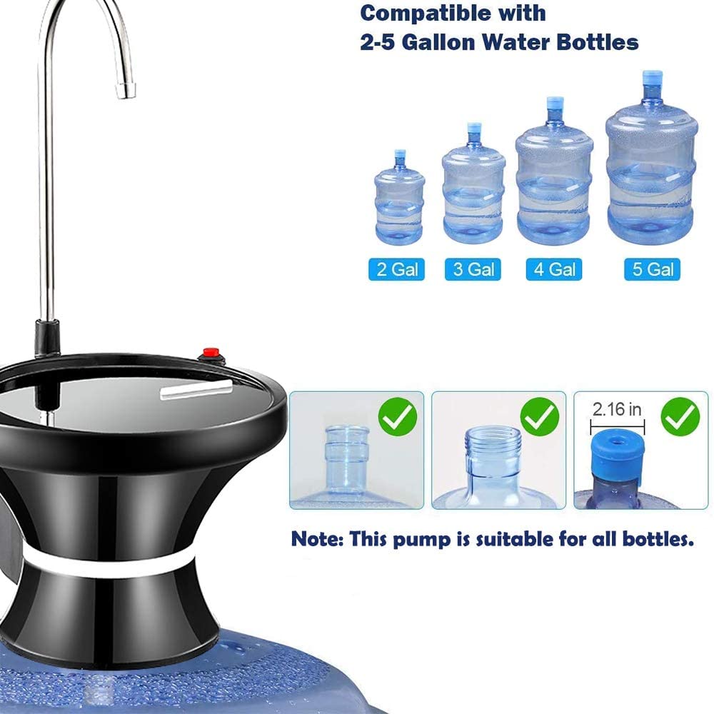 Drinking Water Dispenser Pump, Automatic Electric Drinking Water Bottle Pump for 1-5 Gallon Water Jugs, USB Rechargeable with 2 Switch Control, Stable and Portable for Home, Kitchen, Office, Camping