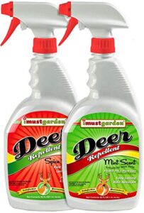 i must garden deer repellent [2 pack: mint scent + spice scent] - natural deer spray for gardens & plants – two 32oz rtu bottles