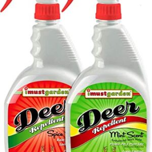 I Must Garden Deer Repellent [2 Pack: Mint Scent + Spice Scent] - Natural Deer Spray for Gardens & Plants – Two 32oz RTU Bottles