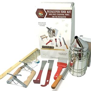 SunVara Bee Keeping Starter Kit Smokers for Bees Nine Piece Essentials Bee Brush | Honey Bee Smoker | Beekeeper Tools and Equipment.