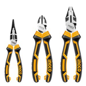 ingco 3 pcs high leverage pliers set, 6" long needle nose pliers 7" diagonal cutting pliers 8" combination pliers set hkhlps2831