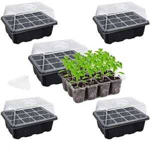 bonviee 5-pack seed starter tray seedling kits,plant starter kit with adjustable humidity dome and base indoor greenhouse mini propagator for seeds growing starting (12 cells per tray,black)