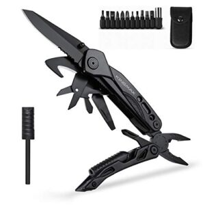 kingmax multitool with pliers, fire starter, whistle,scissors,screwdriver,15 in 1 edc multi tool with safety locking,perfect survival knife tool gifts for men women,outdoor,camping,fishing