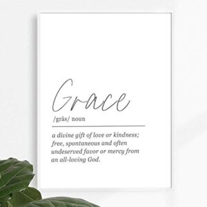 GRACE Definition Wall Art - 11x14 UNFRAMED Print - Black and White Minimalist, Dictionary-Style Quote Typography Decor. A Great Inspirational, Spiritual Gift