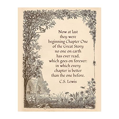 Now At Last - C S Lewis Quotes Inspirational Wall Decor, Vintage Decor Motivational Wall Art, Retro Drawing Wall Print For Living Room Decor, Home Decor, Office, Church, or Room Decor, Unframed - 8x10