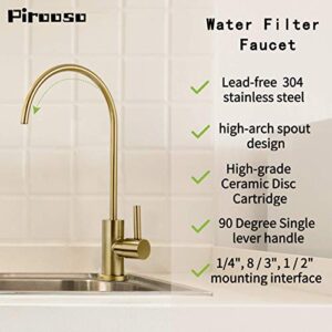 Pirooso Brushed Brass Water Filter Faucet, Drinking Water Faucet, 360° Swivel Kitchen Sink Water Filter Faucet, Fits Most Reverse Osmosis Units or Under Sink Water Filtration System, Brushed Gold
