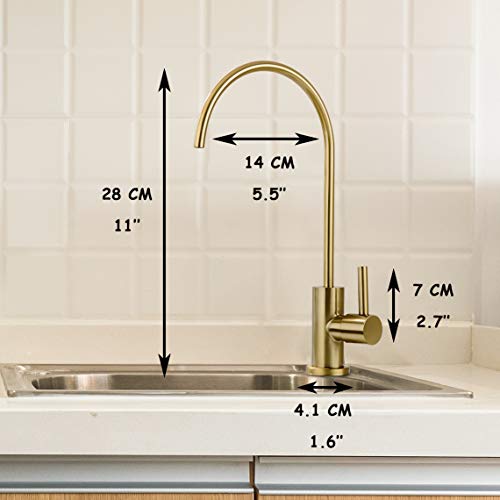 Pirooso Brushed Brass Water Filter Faucet, Drinking Water Faucet, 360° Swivel Kitchen Sink Water Filter Faucet, Fits Most Reverse Osmosis Units or Under Sink Water Filtration System, Brushed Gold