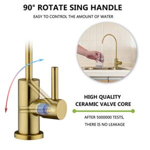 Pirooso Brushed Brass Water Filter Faucet, Drinking Water Faucet, 360° Swivel Kitchen Sink Water Filter Faucet, Fits Most Reverse Osmosis Units or Under Sink Water Filtration System, Brushed Gold