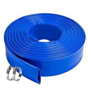 lebleball 1.5''x50ft blue backwash hose, heavy duty discharge hose reinforced pvc pool drain hose weather and chemical resistant, ideal for swimming pools and water transfer, with 2 clamp