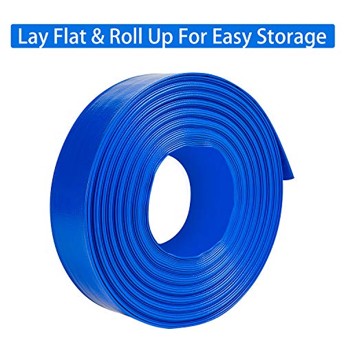 LEBLEBALL 1.5''x50FT Blue Backwash Hose, Heavy Duty Discharge Hose Reinforced PVC Pool Drain Hose Weather and Chemical Resistant, Ideal for Swimming Pools and Water Transfer, with 2 Clamp