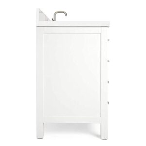 ARIEL 37" White Bathroom Vanity with 1.5" Edge Pure White Quartz Countertop & Backsplash, Right Rectangular Sink, 2 Soft Closing Doors, 5 Full Extension Dovetail Drawers, Brushed Nickel