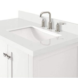 ARIEL 37" White Bathroom Vanity with 1.5" Edge Pure White Quartz Countertop & Backsplash, Right Rectangular Sink, 2 Soft Closing Doors, 5 Full Extension Dovetail Drawers, Brushed Nickel