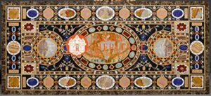 74"x38" black marble big dining table top marquetry inlay gemstone scagliola decor