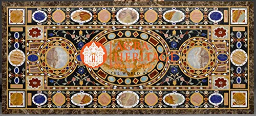 74"x38" Black Marble Big Dining Table Top Marquetry Inlay Gemstone Scagliola Decor