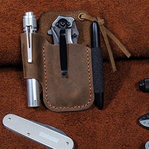 EASYANT Handmade Leather Sheath for Folding Knife Flashlight Organizer EDC Tools Brown