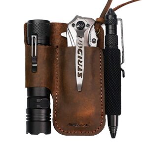 easyant men leather edc organizer sheath handmade tactical tool pouch holster with belt clip brown