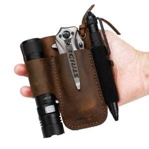 EASYANT Men Leather EDC Organizer Sheath Handmade Tactical Tool Pouch Holster with Belt Clip Brown