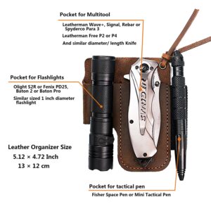 EASYANT Men Leather EDC Organizer Sheath Handmade Tactical Tool Pouch Holster with Belt Clip Brown