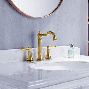 Roffenny Brushed Gold Bathroom Faucet 3 Hole, 8 inch Widespread Bathroom Sink Faucets Brushed Gold with Pop-up Drain Assembly, Traditional Two Handle Bath Vanity Faucet, 8" Spread Bathroom Faucets