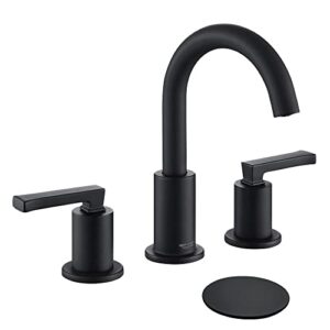 roffenny 8 inch widespread bathroom faucets, 2-handle matte black bathroom sink faucets for sink 3 holes, 360 degree swivel high-arc spout, 8 in spread bath vanity sink faucet, with pop up drain