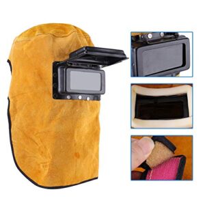 Leather Welding Hood Welder Mask Breathable Welding Helmet For Eyes Face Neck Protection Leather Welding Mask with Lens, Yellow