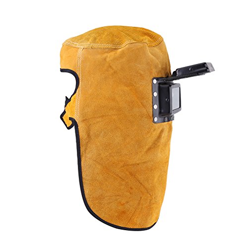 Leather Welding Hood Welder Mask Breathable Welding Helmet For Eyes Face Neck Protection Leather Welding Mask with Lens, Yellow