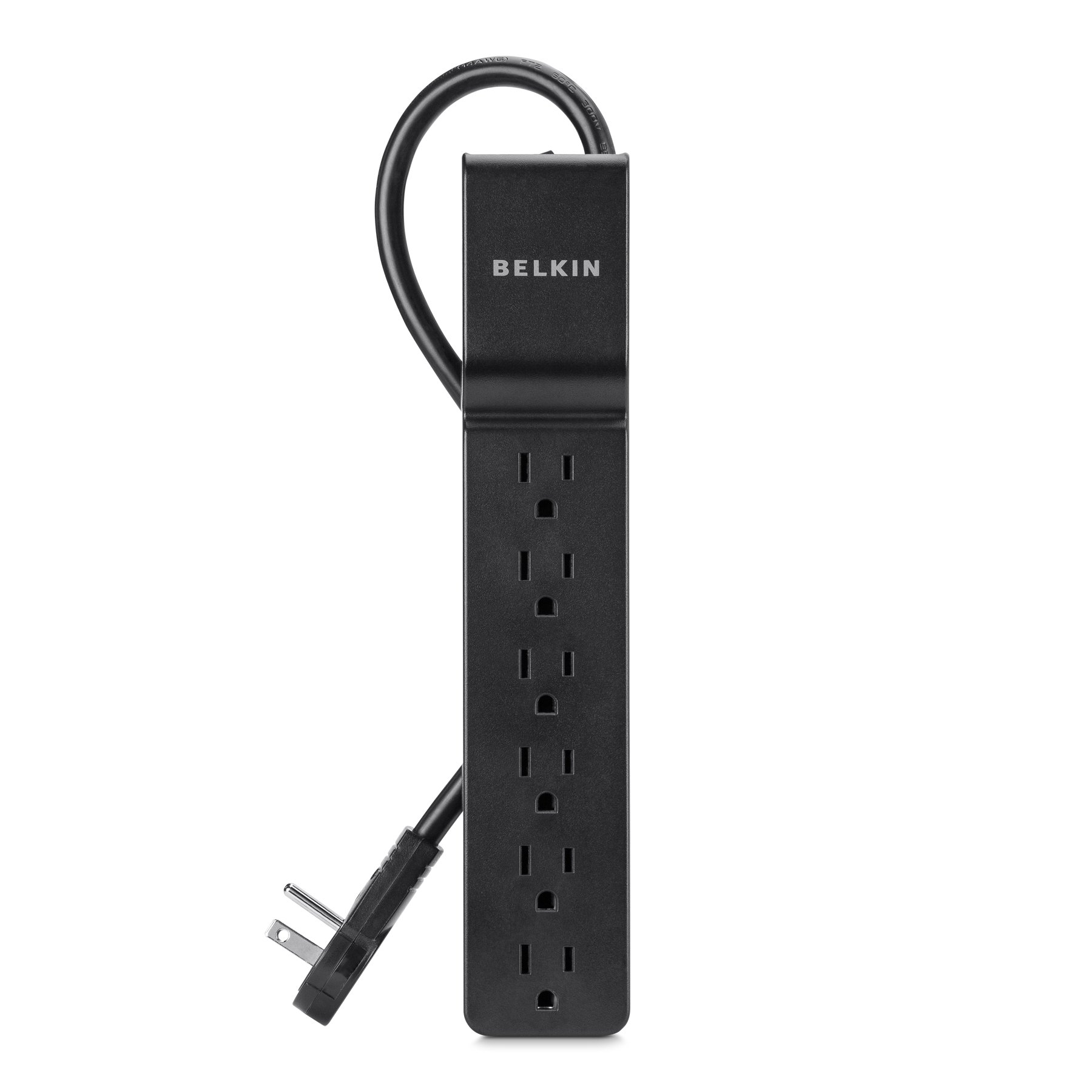 Belkin 12-Outlet Power Strip Surge Protector, Flat Plug, 10ft Cord (4156 Joules), Gray & 6-Outlet Power Strip Surge Protector, Flat Rotating Plug, 6ft Cord (600 Joules)