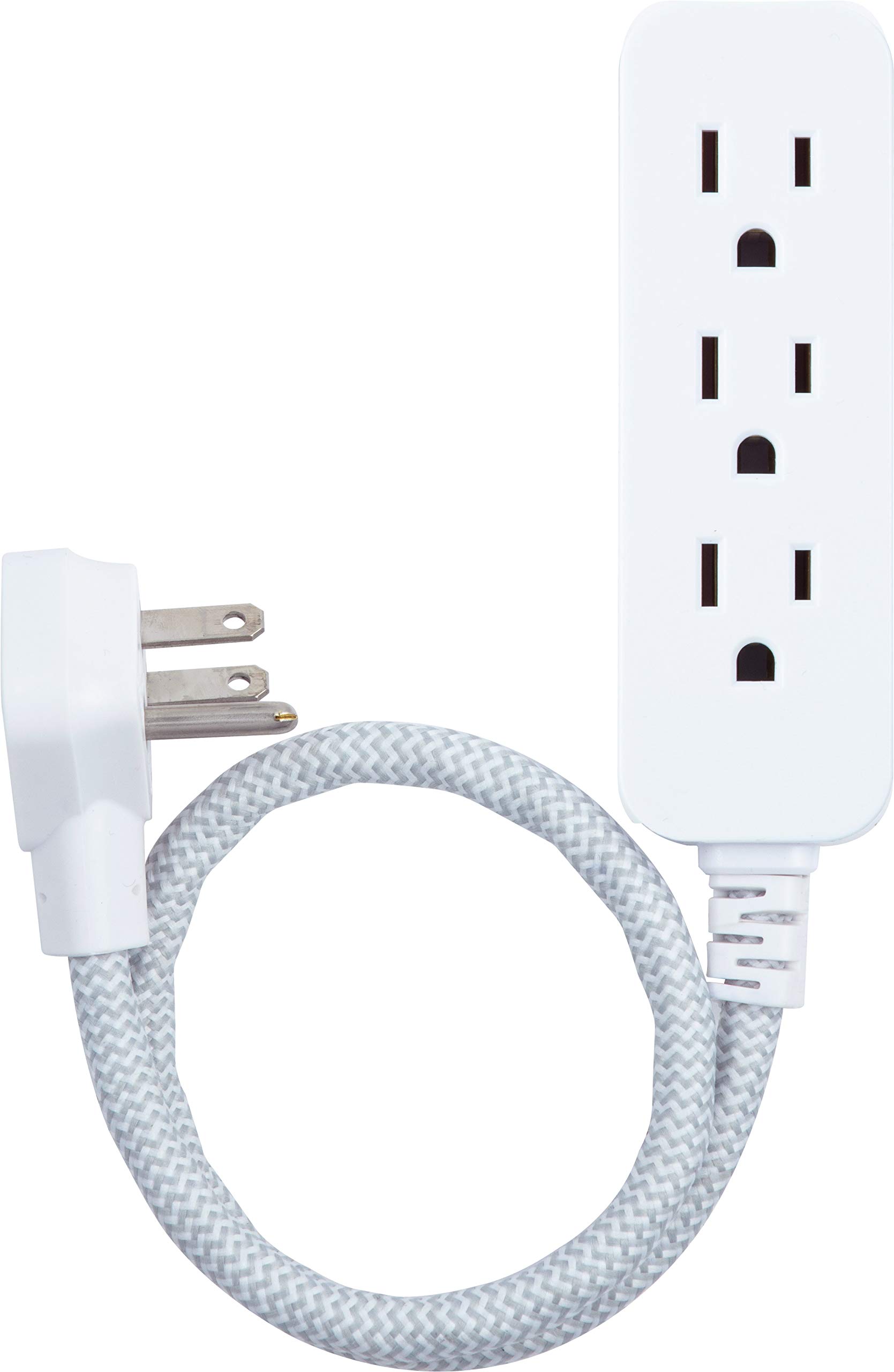 GE Power Strip Surge Protector, 6 Outlets, Flat Plug, 2ft Power Cord, Wall Mount, White, 40532 & Designer 1 Ft. Power Strip, 3 Grounded Outlets, Flat Plug, Mini Cord, Premium, White, 45190