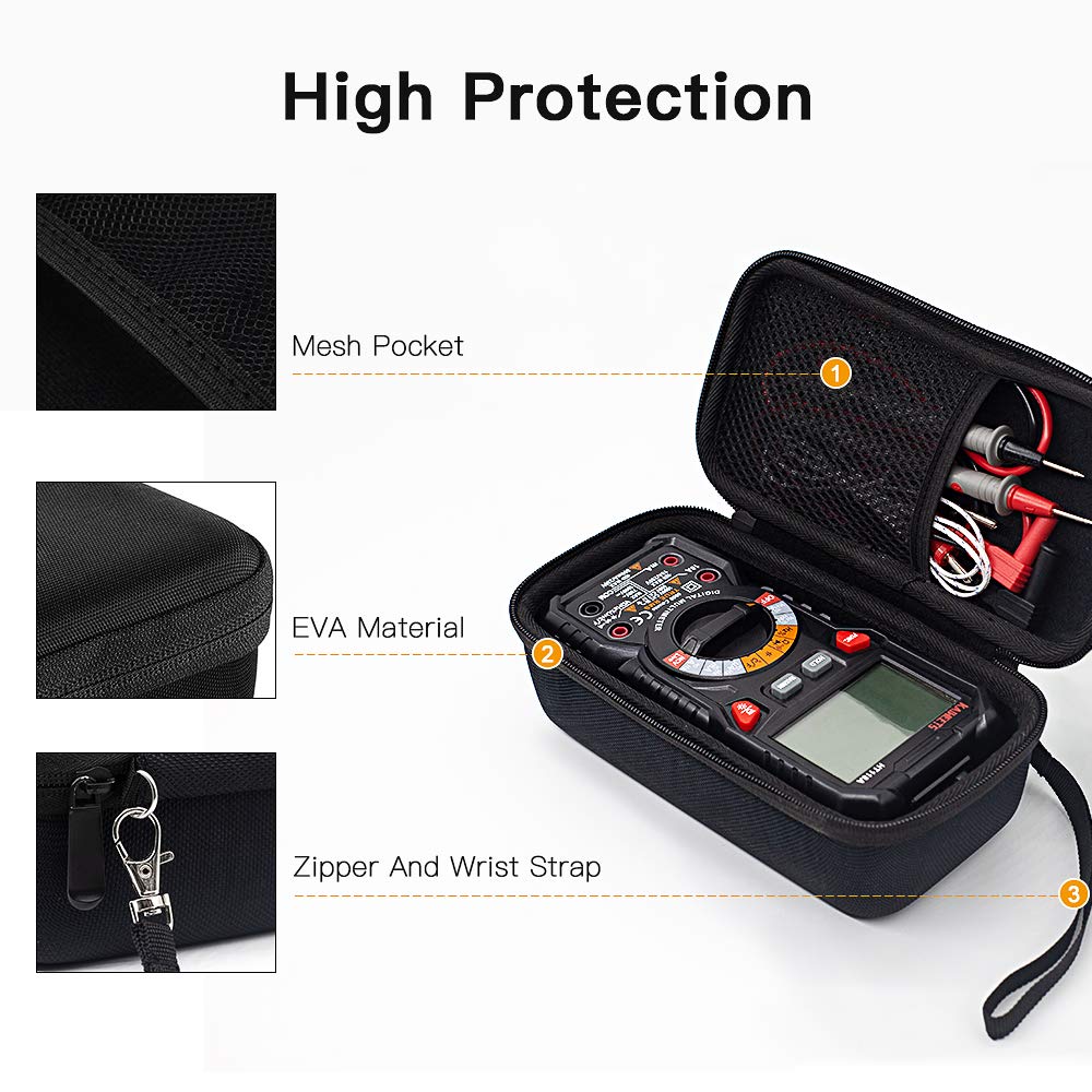 KAIWEETS HT118A/HT118E Multimeter Case Hard Travel Case Replacement with Mesh Pocket for Digital Multimeter TRMS 6000/20000 Counts Volt Meter Auto Ranging (Case Only, No Multimeter)