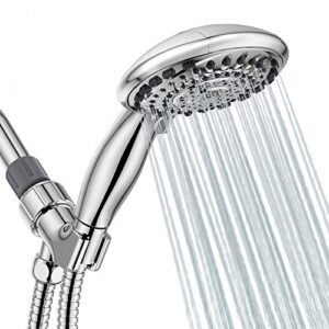 high pressure 5-setting giant 5" chrome face handheld shower head, hand held showerhead for the ultimate shower experience, with extra long 5 foot stainless steel hose, anti clog jets