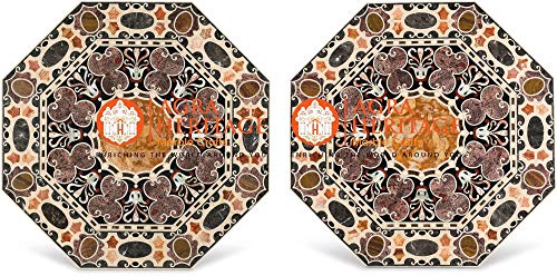 Set of Two Marble 40" Dining Table Top Pietra Dura Inlay Hard Stone Furniture Decor