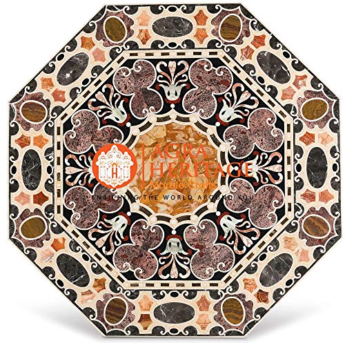 Set of Two Marble 40" Dining Table Top Pietra Dura Inlay Hard Stone Furniture Decor