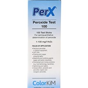 ColorKiM Hydrogen Peroxide Test Strips, Ideal for Accurate Measuring of Peroxide Level, 0-100 PPM Range (100 Test Strips)