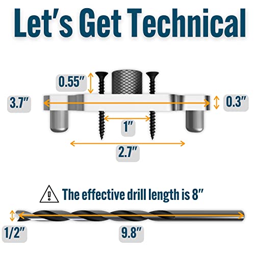 EVALD Dowel Jig Kit for Floating Shelf Bracket | 1/2 inch x 9.8 inch Drill Bit | Doweling Jig for Shelves and Mantels| Hardware Kit for Hidden Shelf Brackets | Floating Shelf DIY Woodworking Tool