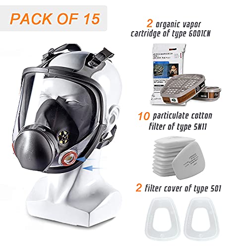 EROCK 15 in 1 Full Face Respirator,Anti-Fog Respiratory Supplies Wide Field of View,Suitable for Spray Paint, Coating, Chemical Industry, Welding